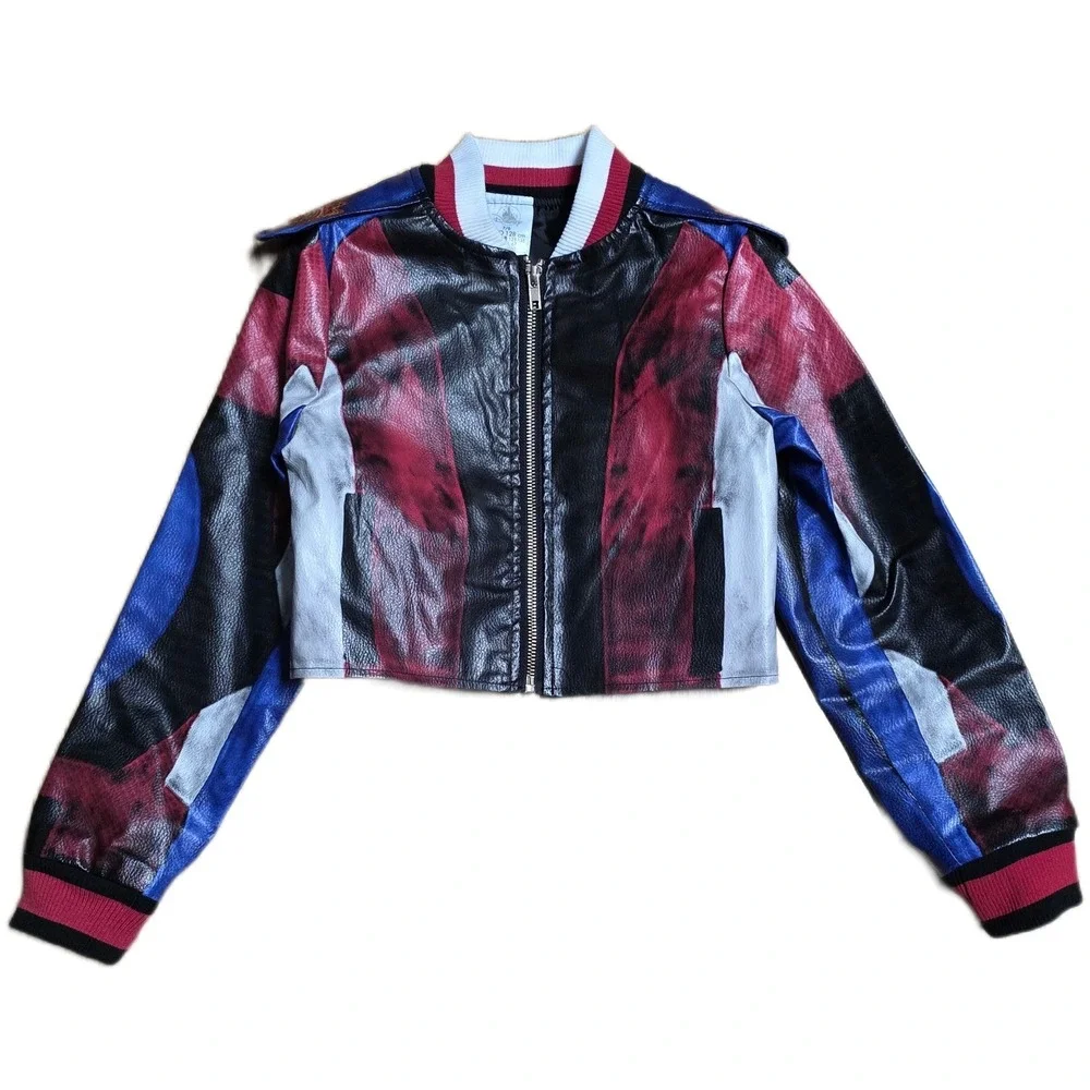 Disney Decendants Evie Bomber Jacket Girl's Size‎ 7/8 Red Blue Black Cropped